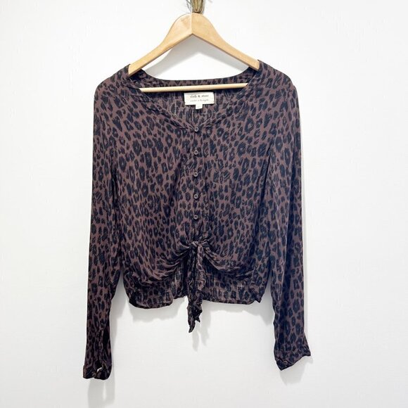 🌷SALE Cloth & Stone Bella Dahl Leopard Print Tie Front Top Size XS Oversized - Picture 3 of 15